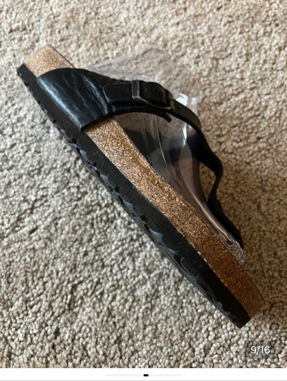 Birkenstock Gizeh Black Leather Thong Sandals with Tan Footbed Size 41 - Picture 9 of 13